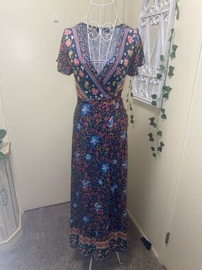 Simplee Apparel Navy Floral Border Print Maxi Dress
